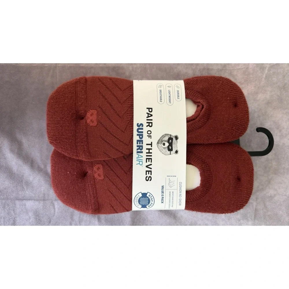 Pair of Thieves SuperAir Cushion No Show Socks 6 Pack Rust NWT Men 6-12